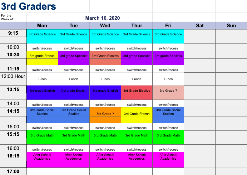 The Zombie School of McLeans Weekly Schedule