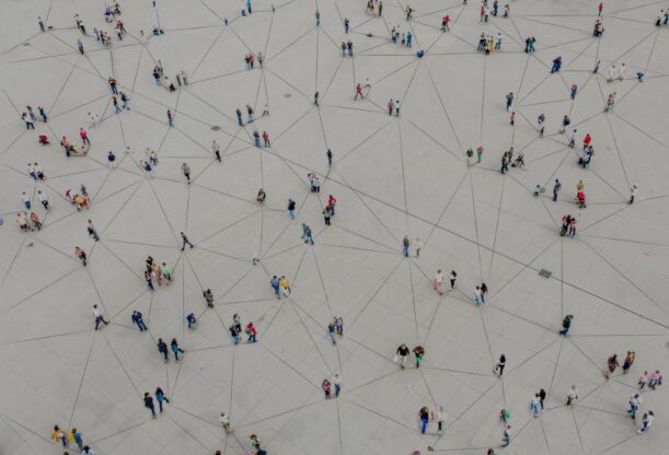 aerial photo of a network of people