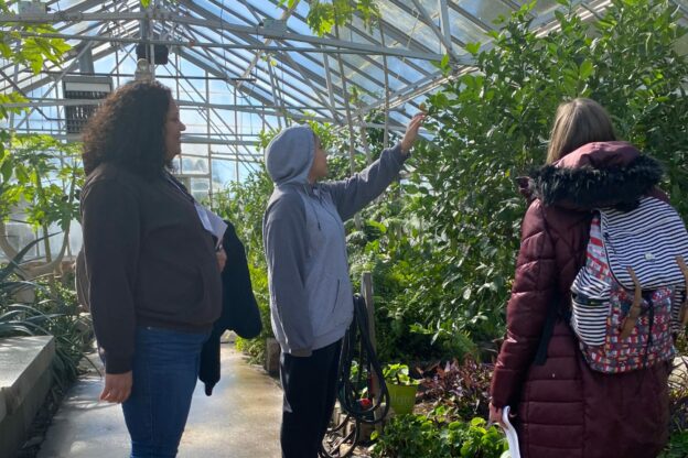 Learners at The Met walking through a greenhouse