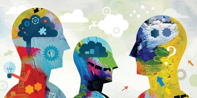 Vector illustration depicting power of mind. The illustration is made from vectorized elements took from two different acrylic paintings and some other vector elements.